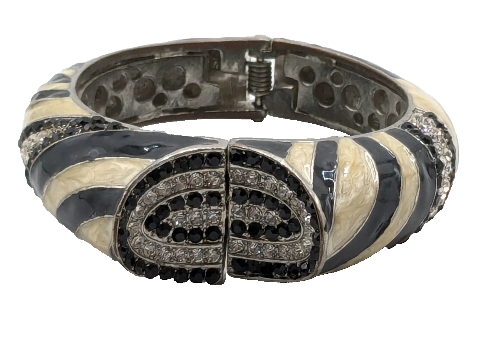 OFF WHITE Bracciale con morsetto in smalto bianco e nero con strass LEGGI