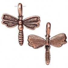 Charm, 2 Antiqued Copper Plated Pewter Dragonfly Charms / 21x25mm