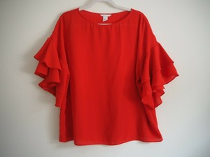 red ruffle sleeve blouse