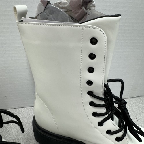 Weeboo Damen weiß Kampfstiefel Größe 10 Louisa-5 Schnürung klobige Sohle Goth Punk - Bild 7 von 20