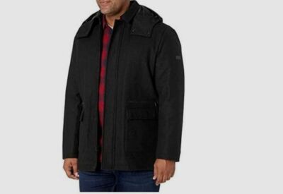 $395 Calvin Klein Men's Black Wool-Blend Duffle Coat Jacket Size S