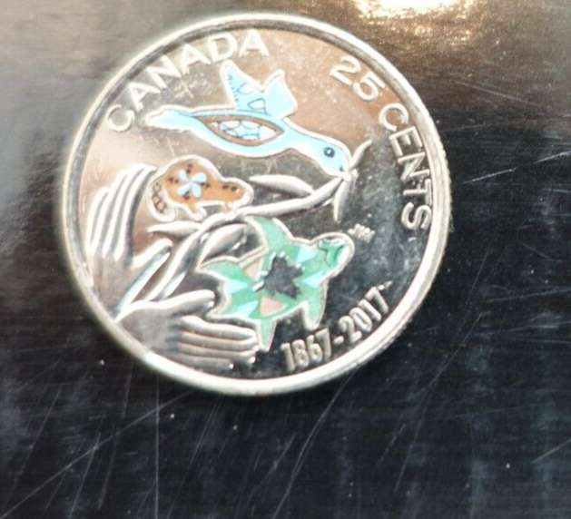 1867-2017 COLORIZED Canada 25 cents QUARTER 150 Years