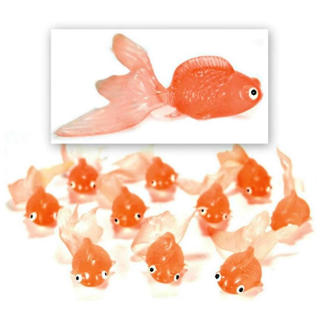 LOT OF 10 PLASTIC GOLDFISH Small Soft Rubber Floating Gold Fish Toy Orange  Craft