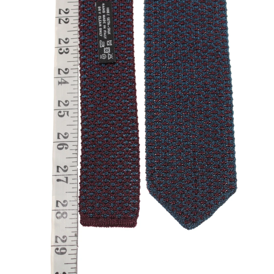 Corbata de punto Italo Ferretti nueva con etiquetas en azul y borgoña 100 % seda hecha en Italia Foto 4 de 4