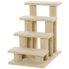 25" 4-Step Carpeted Cat Scratching Post Pet Stairs Cream White