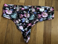 Plus Size 22/24 Lane Bryant Cacique Comfort Bliss Thong Nylon Black Pink Flowers