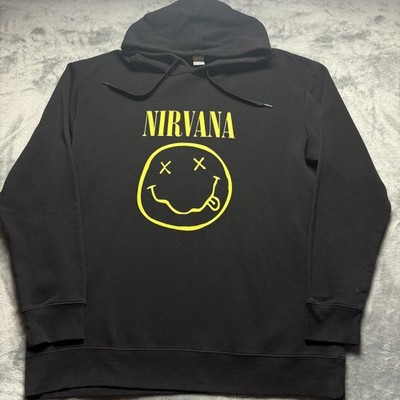 Vintage Nirvana Smiley Hoodie Mens 2XL Black Cotton Fleece Lined Warm Wear