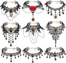 9 Pieces Black Gothic Lace Choker for Women Black Victorian Choker Elegant Re...