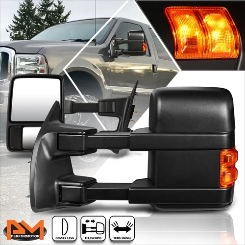 For 08-16 Ford F250-F550 SD Extendable Black Towing Mirror+LED Signal Lamp Pair