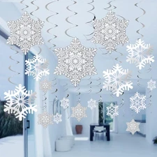 Ouddy Life 51 Pcs Christmas Snowflake Swirl Hanging Decorations, White Silver Sn