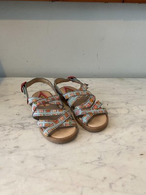 Oilily Sandals Girls Size 8 Blue Strappy Leather Print Made Italy EU 24
