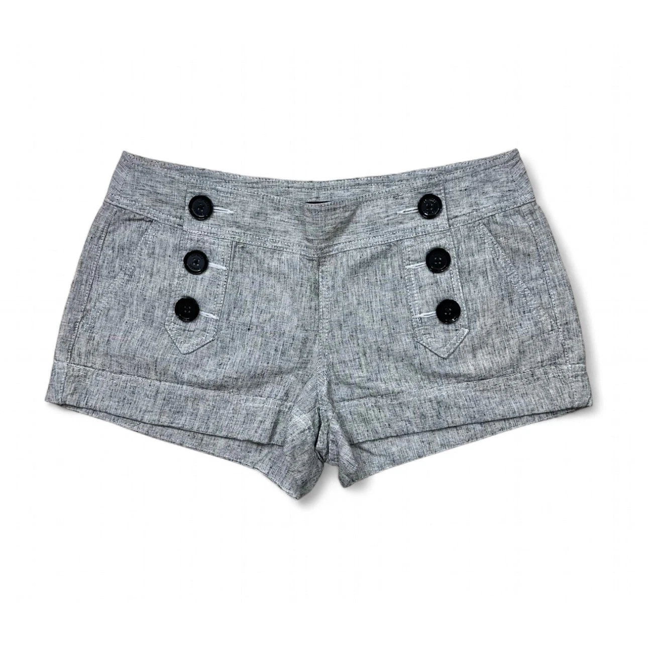 Y2K Express Beige Low Rise Linen Cotton Mini Shorts Button Front Women's Size 4