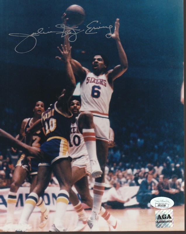 Julius Dr J Erving Philadelphia 76ers HOF 8X10 Signed Autographed Photo JSA COA