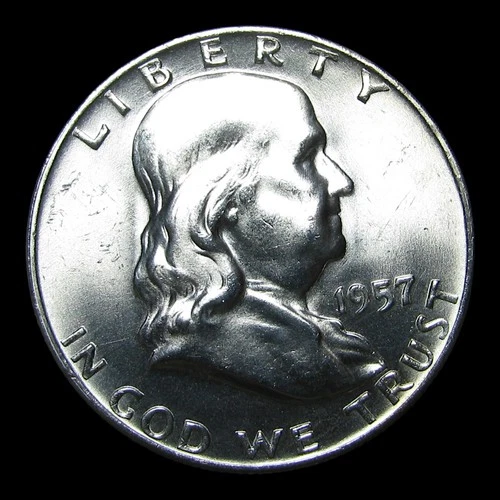 1957-D Franklin Half Dollar Silver Coin -- Gem BU+ FB? Condition Coin --- #KK262