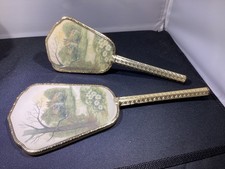 1950s countries scene Hand Mirror Brush Set: Gold Chiseled Metal