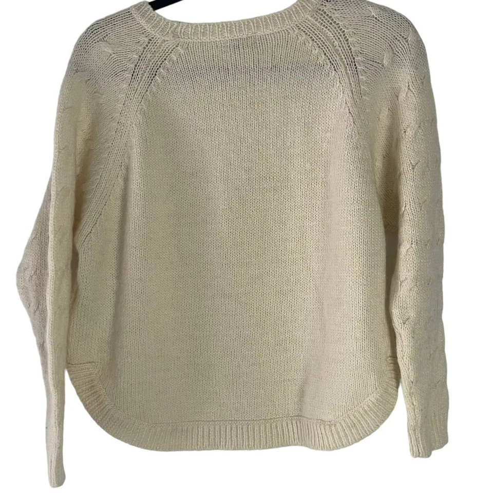 Wallace Women's Size Medium Cream Mohair Wool Cable Knit Sweater - Image 4 of 4