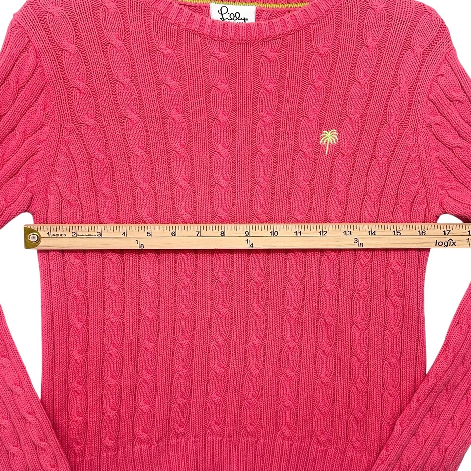 Suéter de malha Lilly Pulitzer rosa 100% algodão cabo XS Palm Tree Coastal Preppy - Imagem 2 de 4