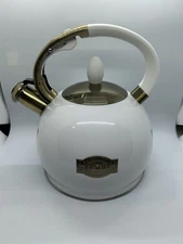 Susteas White Stove Top Whistling Tea Kettle Surgical Stainless Steel Black