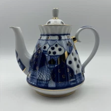 22K Gold Cobalt Teapot Russian Church Imperial Lomonosov Porcelain - Chip
