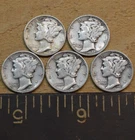 MERCURY DIME COLLECTION 1941-45 MIXED LOT 5PCS 90% SILVER USA COINS ACTUAL SHOWN
