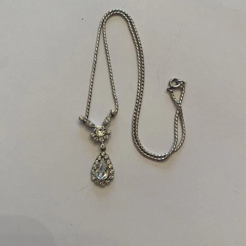 OTIS  Jewelry Sterling  SILVER VINTAGE Art Deco RHINESTONE  NECKLACE  18”