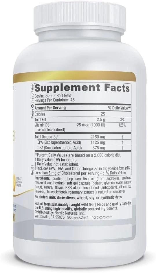 Nordic Naturals ProOmega Fish Oil 90 Softgels Concentrated Omega-3 Supplement. - Image 2 of 4