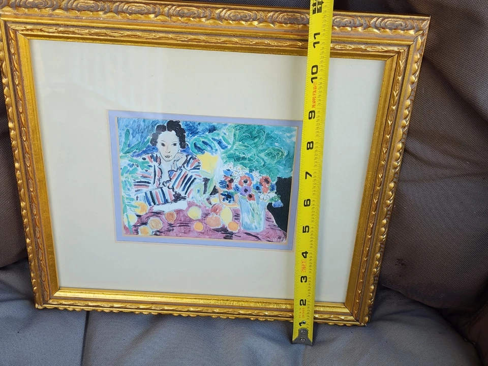 Roupão listrado Henri Matisse, frutas e anêmonas 1940 12x12 emoldurado e fosco - Imagem 4 de 4