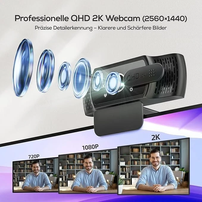 Webcam con Correzione Automatica della Luce PC Camera con 2 Riduzione del Rumore - Immagine 4 di 4