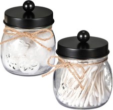 2 Pack Qtip Holders, Black Bathroom Decor, Cotton Swab Holders, Bathroom Jars,