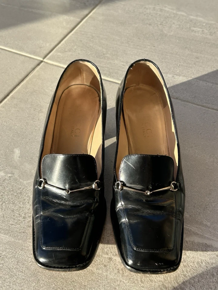 Women’s Gucci Horsebit Block Heel Loafers Square Toe Size 36.5 Vintage - Image 4 of 4