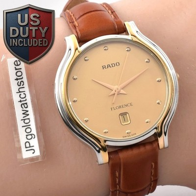 BOX  N MINT  RADO Florence 129.3644.4 Swiss Date 32mm QZ Gold Dial Watch JAPAN