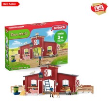 Farm World - 92PC Red Barn Farm Playset with Animals, Farmer, Accessories and...