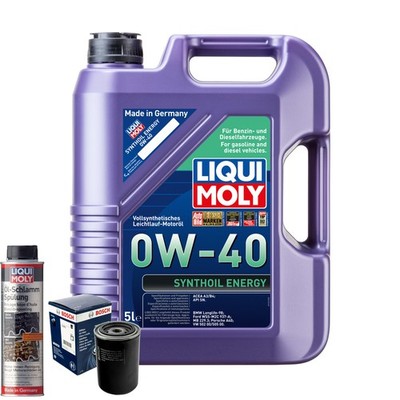 Motoröl 0W40 LIQUI MOLY Synthoil Energy 5L+BOSCH Ölfilter +Ölschlammspülung