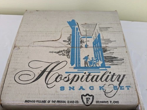 Vintage Federal Glass Hospitality Snack Set w/ 4 Cups & 4 Plates