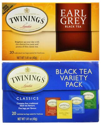 Twinings Earl Grey Tea Variety Pack Bundle with Black Tea Assortment - 40 ct