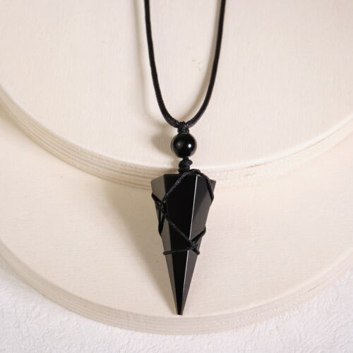 Genuine Black Obsidian Gemstone Pendant Healing Crystal Necklace for Women Men - Picture 7 of 7