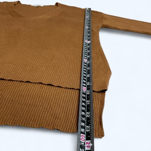 Womens Ribbed Brown Sweater Jumper Size M Assymetrical Waist Cut Stretchy - Picture 5 of 6