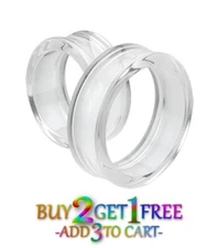 Pair 8g-50mm CLEAR ACRYLIC TUNNELS Double Flare Gauges Solid Saddle Ear 1044