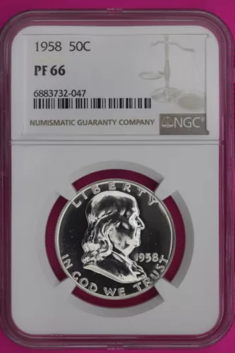1958 PF 66 Ben Franklin Half Dollar High Grade Proof Silver Coin NGC Slab 959