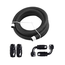 20Feet 6AN Nylon Stainless Steel Braided Fuel Oil Line Swivel Hose Fitting Kit
