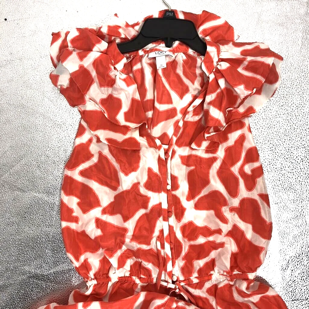 Ann Taylor Loft Womens Shirt Dress White Giraffe Print Drawstring