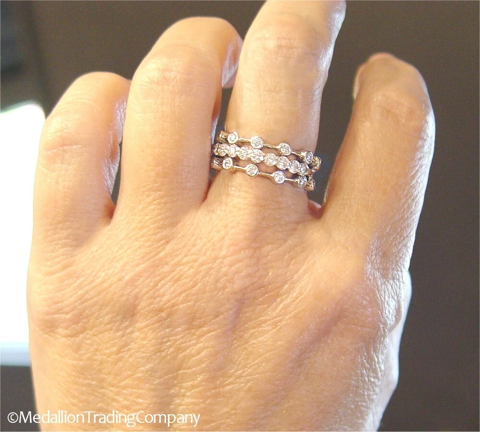 Lote de anillos de triple banda Hidalgo de oro blanco de 18k de 0,96 quilates con diamantes vs2 pila F talla 6 Foto 2 de 4