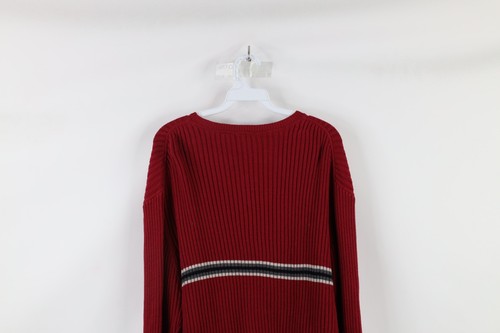 Maglione girocollo vintage Gap uomo taglia 2XL XXL a righe sbiadite maglia a costine rosso - Foto 6 di 7