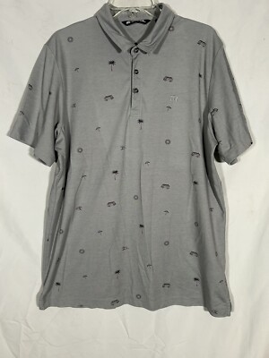 TRAVIS MATHEWS GREY GRAY GOLF BEACH SUN SUMMER PALM TREE VAN POLO SHIRT MENS XL