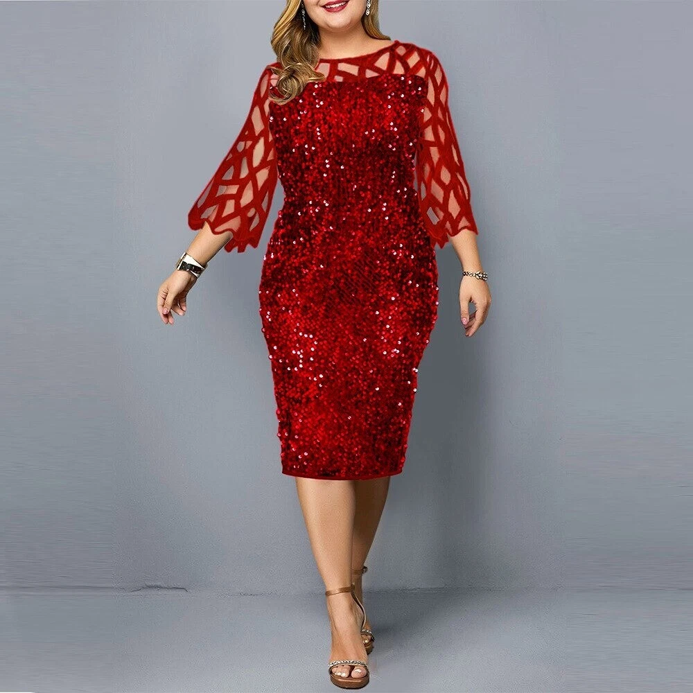 Ladies Plus Size Dresses Lace Sleeves Dinner Ladies Party Formal