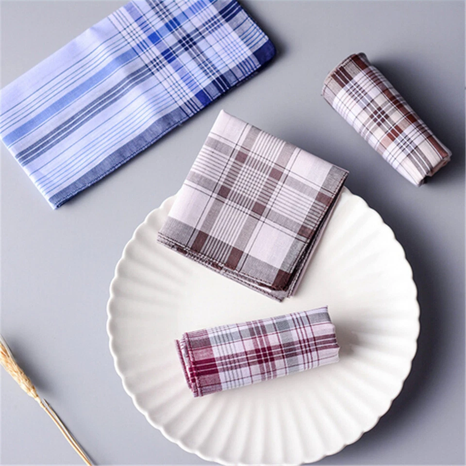 Cotton Plaid Men's Handkerchief Square Decorative Suits Grid Hanky Plaid Stripes - Image 2 of 4