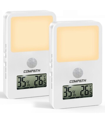 Bewegungssensor LED Nachtlicht mit Digitalthermometer und Hygrometer verstellbar