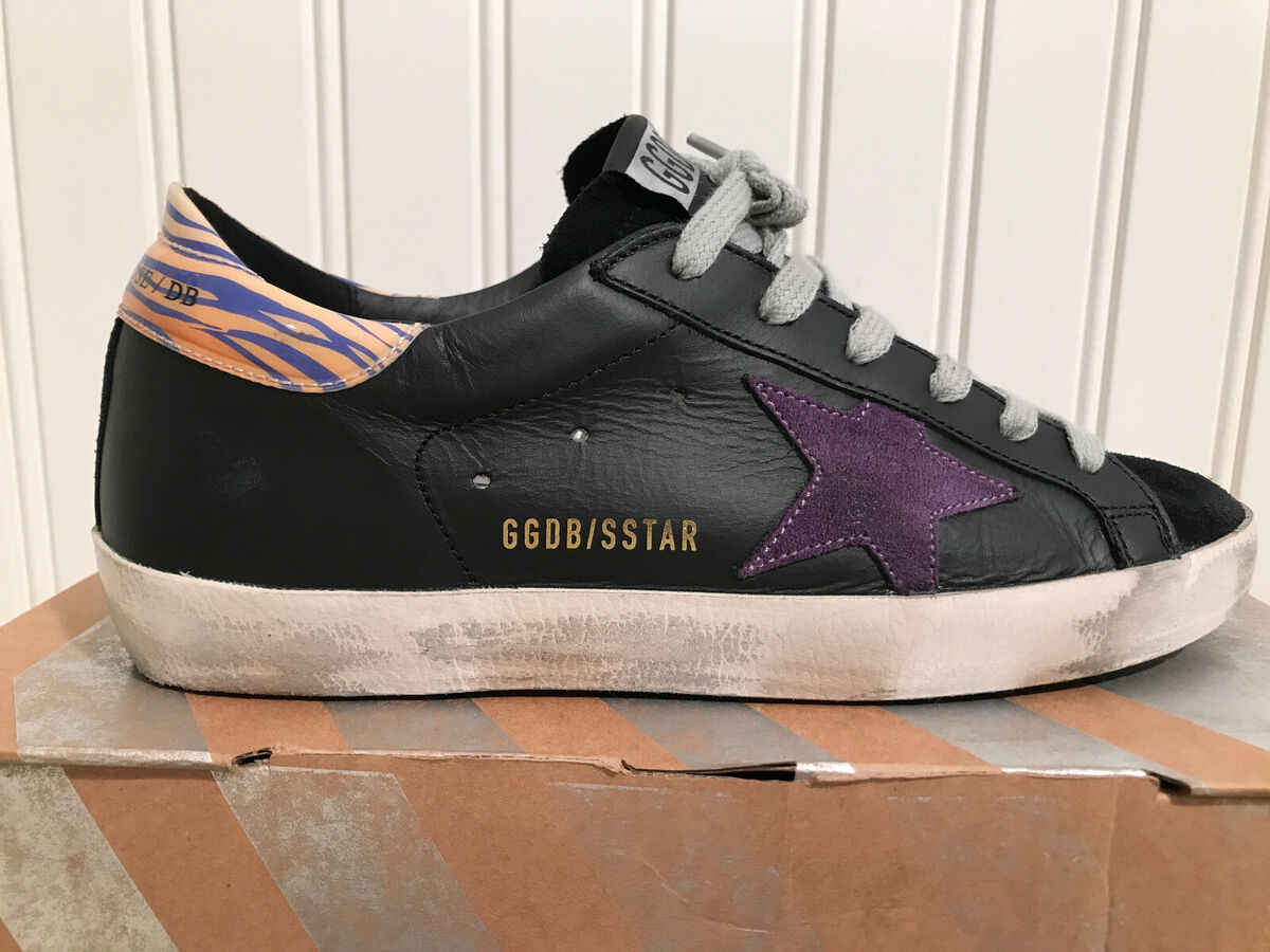 Golden Goose Superstar Sneakers in Black Leather Purple Golden Goose Superstar Sneakers in Black Leather Purple