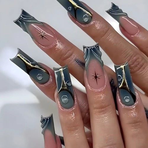 24 Pcs French Black Press on Nails Punk Style 3D Spider Skull Design Fake Nails - Picture 48 of 48