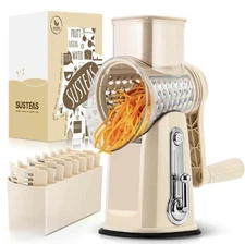 SUSTEAS Rotary Cheese Grater with Handle - Vegetable Shredder with 5 Well-design